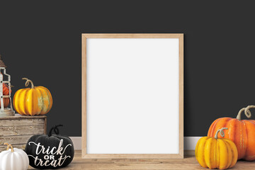 Mock up poster frame  halloween pumpkin frame