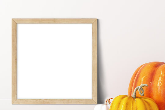 halloween pumpkin frame mockup, 3d render