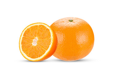 Whole and Slice of orange fruit isolated on white background.