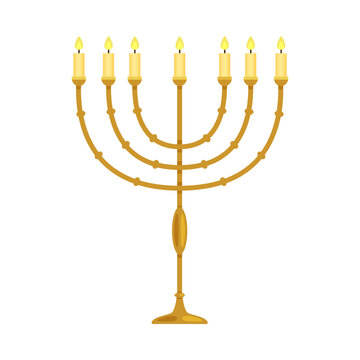 golden menorah with lit candles clip art preview