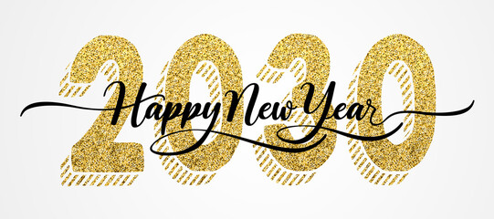 2030 Happy New Year in golden design, Holiday greeting card design. - obrazy, fototapety, plakaty