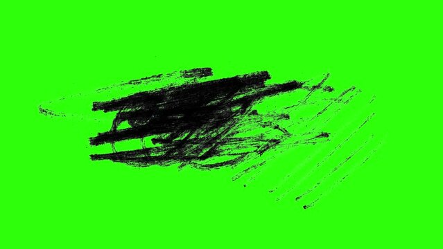 Animation of pencil strokes on a green screen. Art effect of drawn strokes in 4k with alpha channel. Abstract texture drawing and creativity.