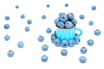 Vintage enamel mug full of fresh blueberries