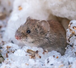 Field mouse on the snow