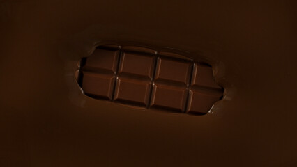 Chocolate Bar in Dark Hot Melted Chocolate, Close-up, Top Shot