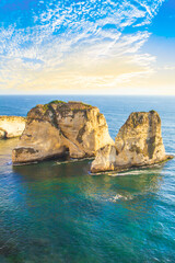 Fototapeta premium Beautiful view of the Pigeon Rocks on the promenade in the center of Beirut, Lebanon