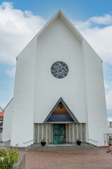 Obraz premium Molde Cathedral Church Møre og Romsdal at Sunnylvsfjorden near Geirangerfjorden in Norway (Norwegen, Norge or Noreg)