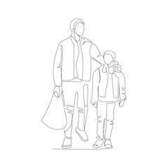 Father and son vector illustration drawn in line art style