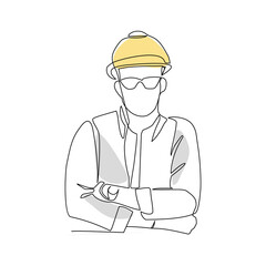 Builder vector illustration drawn in line art style