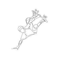 Skateboarder vector illustration drawn in line art style