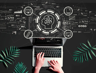 Online education concept with person using a laptop computer