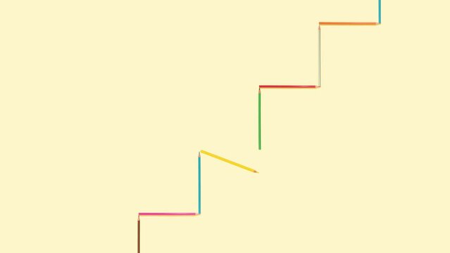 4k colorful crayons composition on bright yellow background. Creative back to school concept. Stop motion animation. Flat lay.