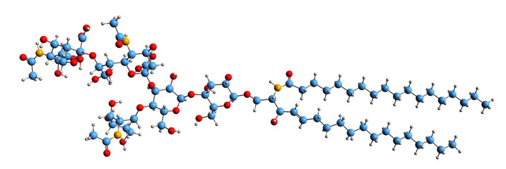 3D image of disialoganglioside skeletal formula - molecular chemical structure of metabolite isolated on white background
