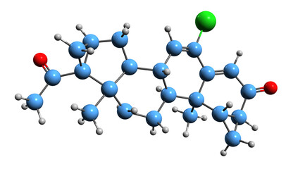 3D image of Gestaclone skeletal formula - molecular chemical structure of  steroidal progestin isolated on white background
