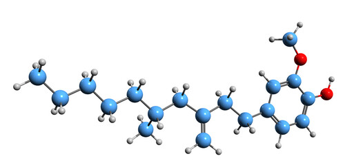  3D image of Gingerol skeletal formula - molecular chemical structure of  phenol phytochemical compound isolated on white background
