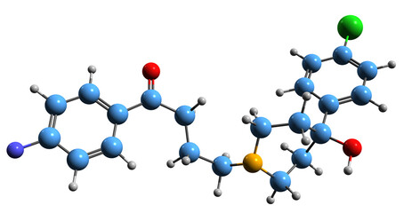 3D image of Haloperidol skeletal formula - molecular chemical structure of antipsychotic and sedative agent isolated on white background
