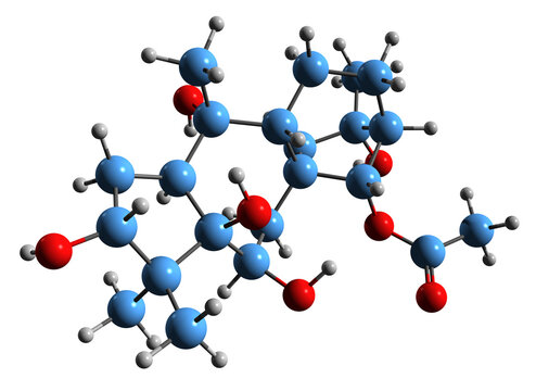 3D image of Grayanotoxin I skeletal formula - molecular chemical structure of neurotoxin asebotoxin isolated on white background
