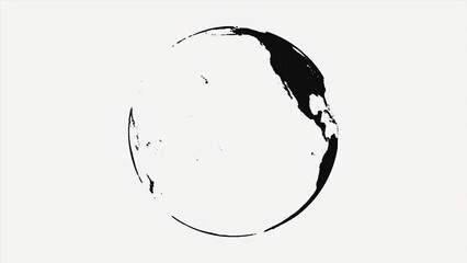 Abstract animation of rotating black planet earth on white background. Painted planet Earth with black contours of continents on white background - obrazy, fototapety, plakaty