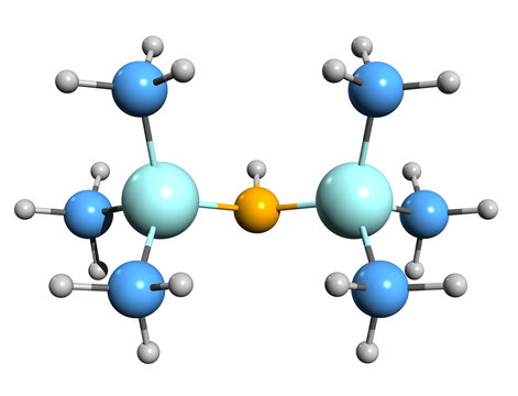  3D image of Hexamethyldisilazane skeletal formula - molecular chemical structure of organosilicon compound isolated on white background
