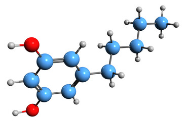 3D image of Olivetol skeletal formula - molecular chemical structure of 5-pentylresorcinol isolated on white background