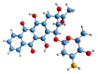  3D image of Idarubicin skeletal formula - molecular chemical structure of anthracycline antileukemic drug isolated on white background
