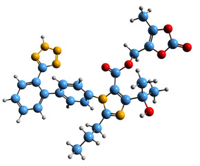  3D image of Olmesartan skeletal formula - molecular chemical structure of  high blood pressure medicament isolated on white background

