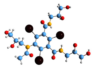  3D image of Iohexol skeletal formula - molecular chemical structure of X-ray contrast agent isolated on white background
