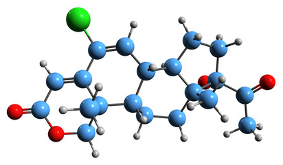  3D image of Osaterone skeletal formula - molecular chemical structure of  steroidal antiandrogen isolated on white background
