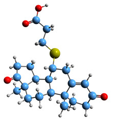 3D image of Ovandrotone skeletal formula - molecular chemical structure of synthetic androstane steroid isolated on white background
