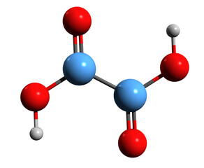 3D image of Oxalic acid skeletal formula - molecular chemical structure of  organic acid isolated on white background
