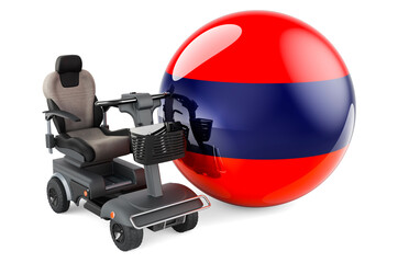 Armenian flag with indoor powerchair or electric wheelchair, 3D rendering