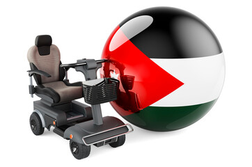 Jordanian flag with indoor powerchair or electric wheelchair, 3D rendering
