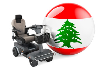 Lebanese flag with indoor powerchair or electric wheelchair, 3D rendering