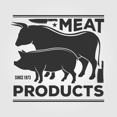 Meat products shop logo design. Vector illustration	