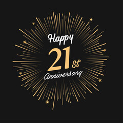 Fototapeta premium Happy 21st Anniversary with fireworks and star on dark background.