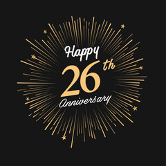 Fototapeta premium Happy 26th Anniversary with fireworks and star on dark background.