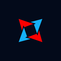 Arrow minimal logo concept template in red and blue color. Creative symbol design for a company. Bright element icon template.