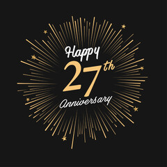 Happy 27th Anniversary with fireworks and star on dark background.