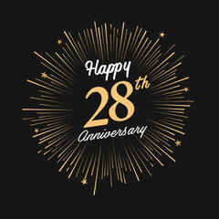 Fototapeta premium Happy 28th Anniversary with fireworks and star on dark background.