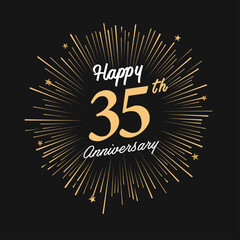 Happy 35th Anniversary with fireworks and star on dark background.