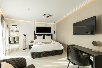 Interior of a luxury bedroom with marble floor