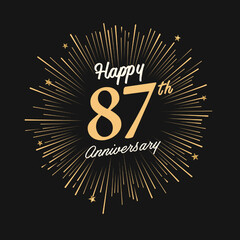 Happy 87th Anniversary with fireworks and star on dark background.
