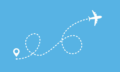 Plane route flight air dotted drawing line vector illustration on blue background
