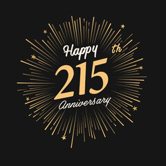 Happy 215th Anniversary with fireworks and star on dark background.