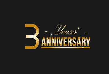 3 years anniversary gold glitter. Decorative element for postcards, banners, posters, greetings and birthday.