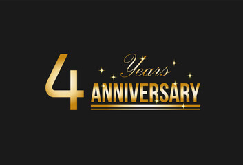 4 years anniversary gold glitter. Decorative element for postcards, banners, posters, greetings and birthday.