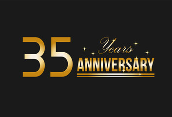 35 years anniversary gold glitter. Decorative element for postcards, banners, posters, greetings and birthday.