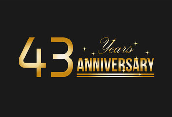 43 years anniversary gold glitter. Decorative element for postcards, banners, posters, greetings and birthday.