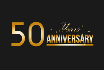 50 years anniversary gold glitter. Decorative element for postcards, banners, posters, greetings and birthday.