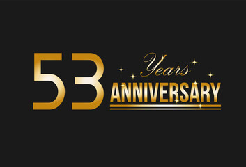 53 years anniversary gold glitter. Decorative element for postcards, banners, posters, greetings and birthday.